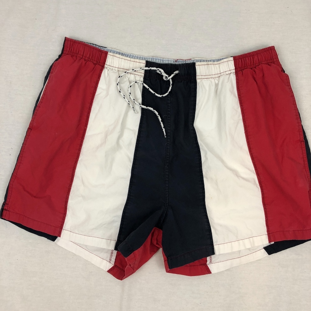 VINTAGE 1980's Red White & Blue Swim Trunks
